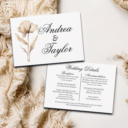 Elegante Pampas Grass Wedding Details Informatiekaartje