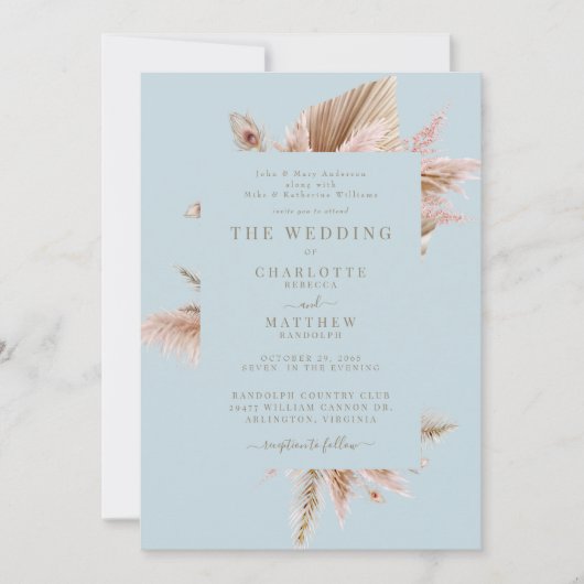 Elegante Pampas Mint Trouw Uitnodiging (Voorkant)