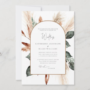 Elegante Pampas Salie Geometrische Trouwkaart Kaart