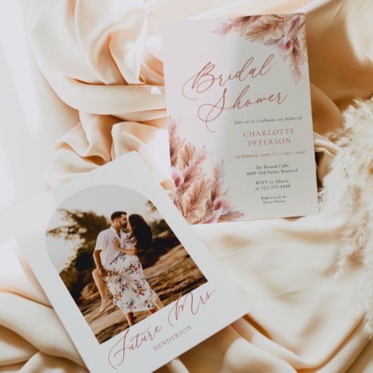 Elegante Pampas Terracotta Foto Vrijgezellenfeest Kaart