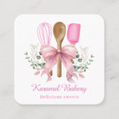 Elegante panadería con utensilios de arco rosado vierkante visitekaartje (Voorkant)
