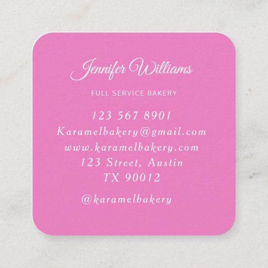 Elegante panadería con utensilios de arco rosado vierkante visitekaartje (Achterkant)