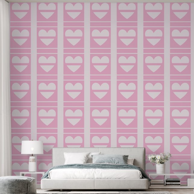 Elegante Panelen van Halve Harten Zachte Pastel Ro Behang (Slaapkamer)