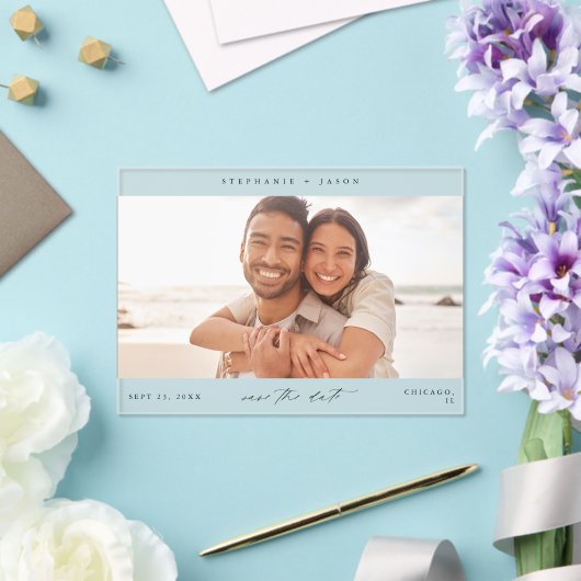 Elegante Panoramische Foto Modern Save the Date Acryl Uitnodigingen (Insitu (Huwelijk))