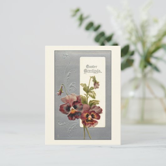 Elegante  Pansies met paasgroeten Briefkaart (Staand voorkant)