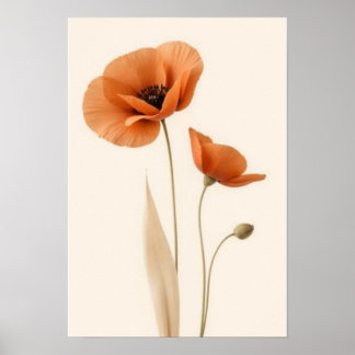 Elegante Papaver Trio | Minimalistische Botanische Poster