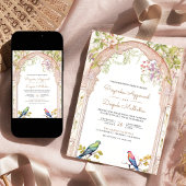 Elegante papegaaien Bloemen Indische Boog Bruiloft Kaart