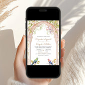 Elegante papegaaien Bloemen Indische Boog Bruiloft Kaart