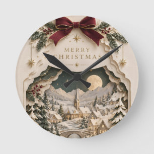 Elegante Papercut Kerstmis, Gelaagde Winter vakant Ronde Klok