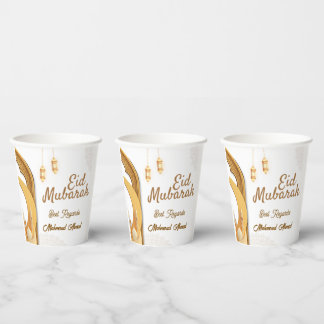 Elegante Papercut Moskee en Halve Maan Eid Mubarek Papieren Bekers