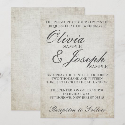 Elegante  papieren huwelijksuitnodiging kaart (Voorkant / Achterkant)