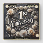 Elegante papieren krans 1e verjaardag vierkante klok (Voorkant)