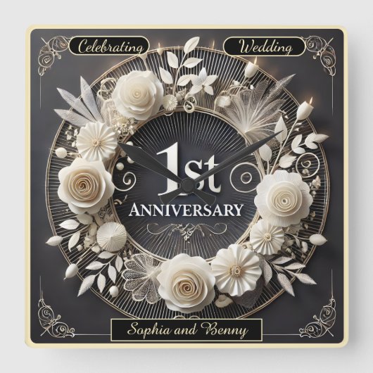 Elegante papieren kunst voor Jubilea Vierkante Klok (Voorkant)