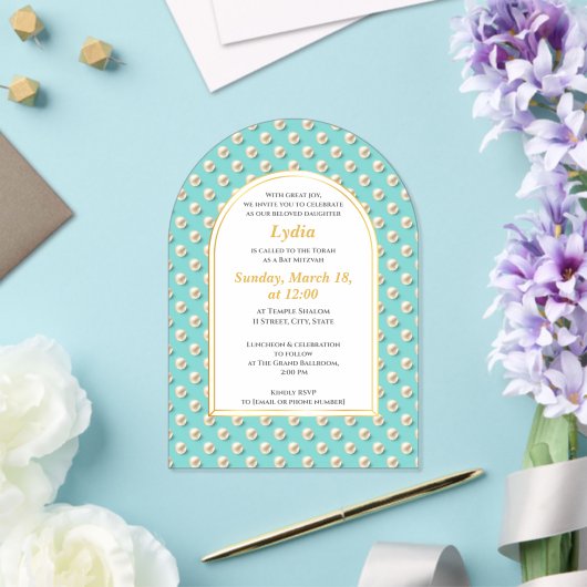 Elegante Parel Bat Mitzvah Uitnodiging (Insitu (Huwelijk))