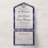 Elegante parel, blauw lint en glitterranden all in one uitnodiging (Binnen)