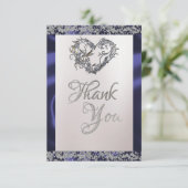 Elegante parel, blauw lint & sprankeling bedankkaart (Staand voorkant)