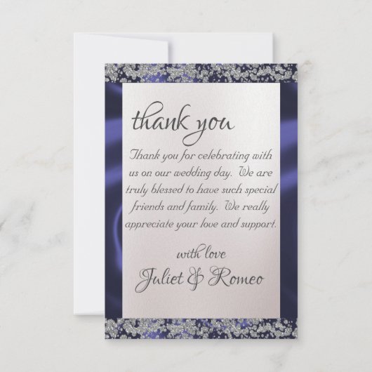 Elegante parel, blauw lint & sprankeling bedankkaart (Achterkant)