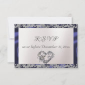Elegante parel, blauw lint & sprankeling RSVP kaartje (Voorkant)