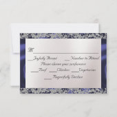 Elegante parel, blauw lint & sprankeling RSVP kaartje (Achterkant)