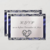 Elegante parel, blauw lint & sprankeling RSVP kaartje (Voorkant / Achterkant)