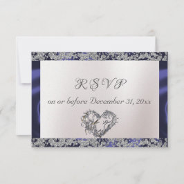 Elegante parel, blauw lint & sprankeling RSVP kaartje