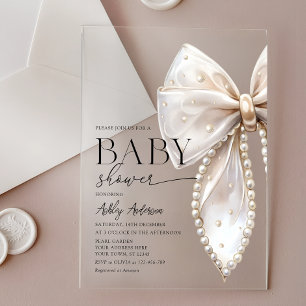 Elegante Parel Boog Meisje Baby Shower Acryl Uitnodigingen