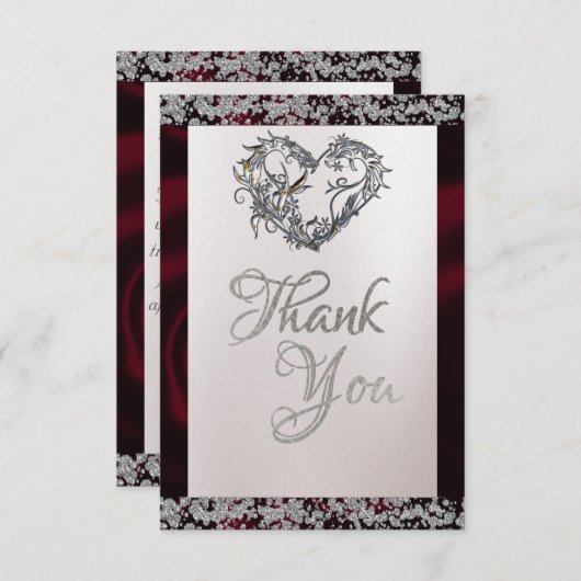 Elegante parel, Bourgogne lint & Sparkle Bedankkaart (Voorkant / Achterkant)