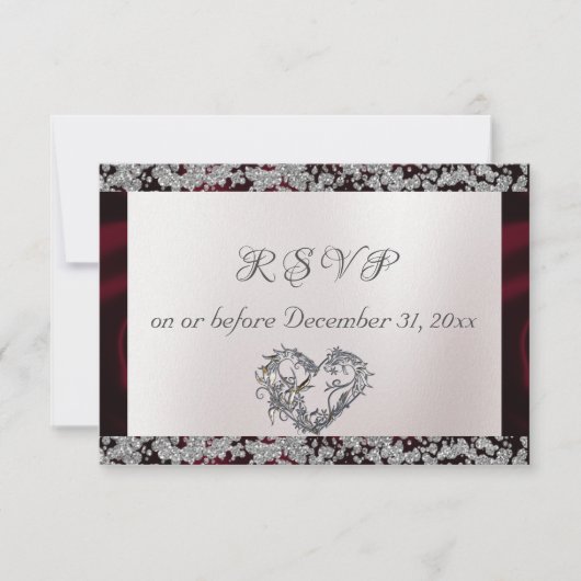 Elegante parel, Bourgogne lint & Sparkle RSVP Kaartje (Voorkant)