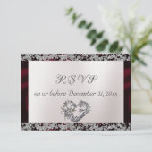 Elegante parel, Bourgogne lint & Sparkle RSVP Kaartje (Staand voorkant)