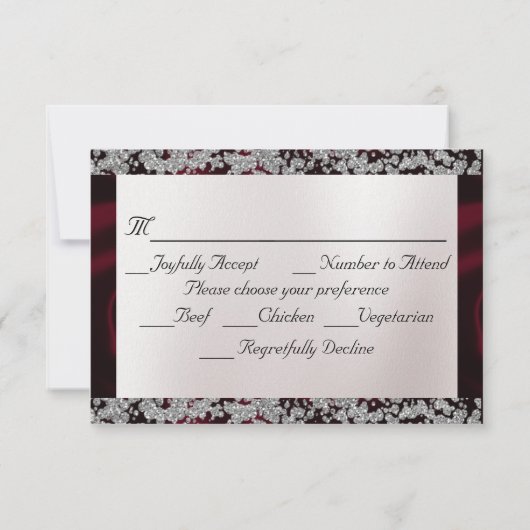 Elegante parel, Bourgogne lint & Sparkle RSVP Kaartje (Achterkant)