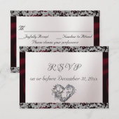 Elegante parel, Bourgogne lint & Sparkle RSVP Kaartje (Voorkant / Achterkant)