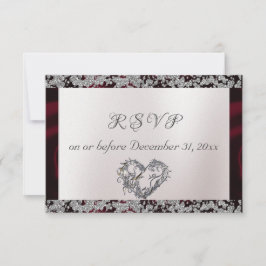 Elegante parel, Bourgogne lint & Sparkle RSVP Kaartje