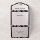 Elegante parel, Bourgondisch lint en glitterranden All In One Uitnodiging (Buitenkant)