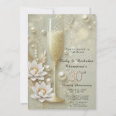 Elegante parel- en champagneglas 30e huwelijksjubi kaart (Voorkant)