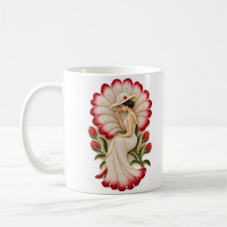 Elegante parel geborduurde vrouw bloemen mok