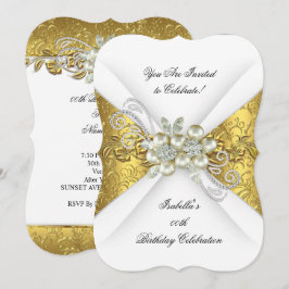 Elegante Parel Geelgoud Witte Diamant Verjaardag Kaart