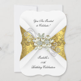 Elegante Parel Geelgoud Witte Diamant Verjaardag Kaart