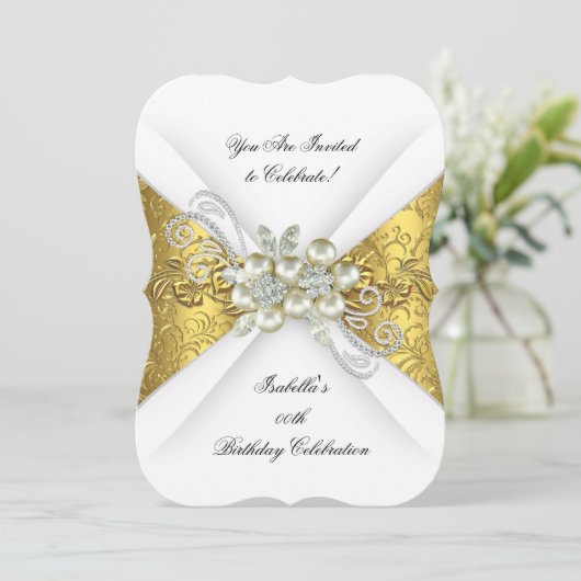 Elegante Parel Geelgoud Witte Diamant Verjaardag Kaart (Staand voorkant)