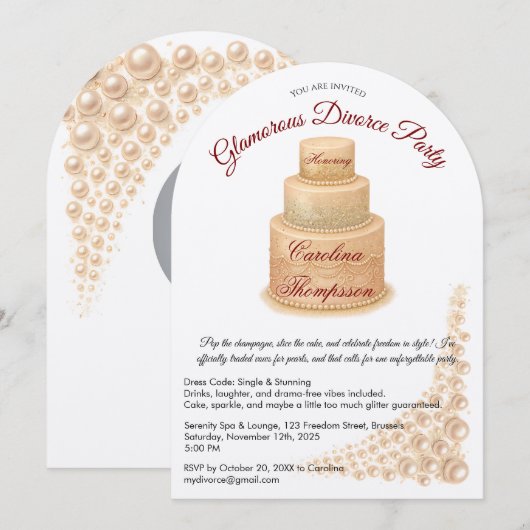 Elegante parel & glitter echtscheidingsfeest glamo kaart (Voorkant / Achterkant)