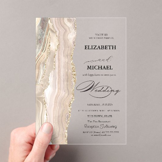Elegante Parel Glitter Script Bruiloft Acryl Uitnodigingen (Insitu (Draagbaar))