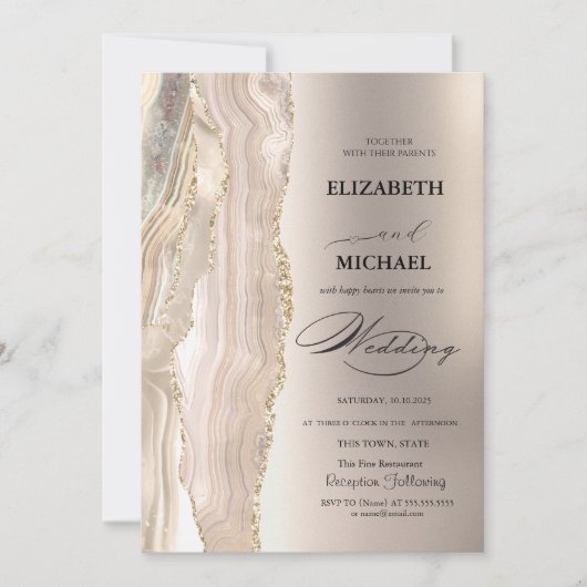Elegante Parel Glitter Script Bruiloft Kaart (Voorkant)