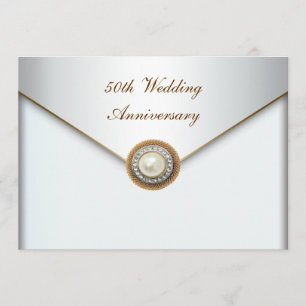 Elegante Parel Goud 50ste Huwelijksverjaardag Kaart