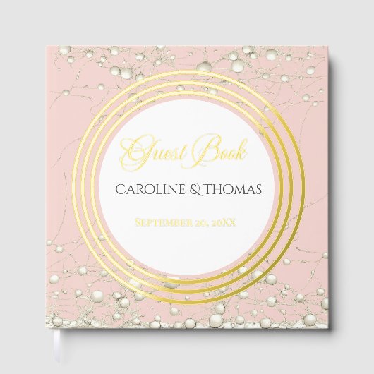 Elegante Parel Gouden Script Trouw Romantische Par Gastenboek (Voorkant)