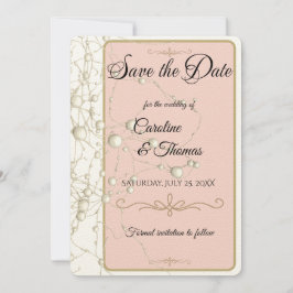Elegante Parel Gouden Scriptie Bruiloft Romantisch Save The Date