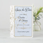 Elegante Parel Gouden Scriptie Bruiloft Romantisch Save The Date (Staand voorkant)