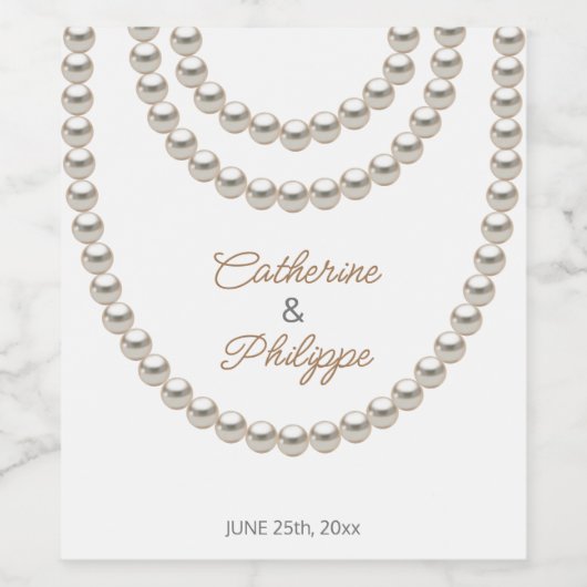 Elegante parel kettingen Bruiloft Wijn Etiket (Enkel label)