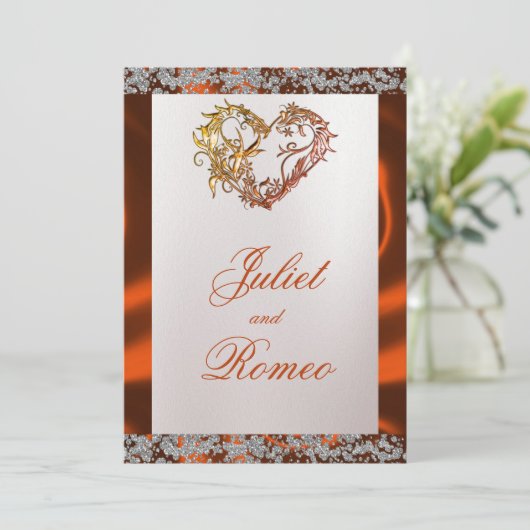 Elegante parel, koperlint & sprankeling kaart (Staand voorkant)