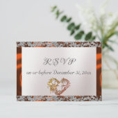 Elegante parel, koperlint & sprankeling RSVP kaartje (Staand voorkant)