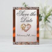 Elegante parel, koperlint & sprankeling save the date (Staand voorkant)