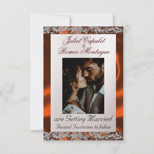 Elegante parel, koperlint & sprankeling save the date (Achterkant)